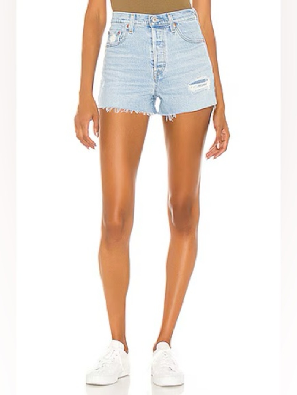 Levi's Ribcage Shorts EUC size 25, Tango Pulse, Distressed Button-Fly